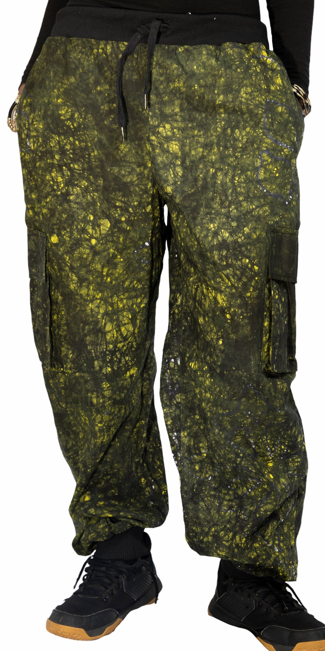 Green Adire Fabric Cargo Pants